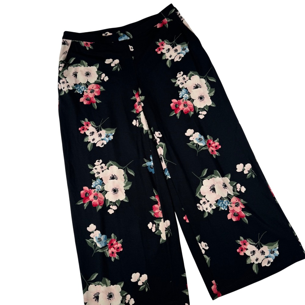 J. Jill Pants Women S Petite Black Floral Wearever Full Leg Cropped KPT220832